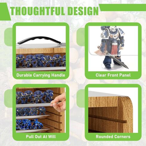 Miniature Storage Case for Collectibles Miniatures, Wooden Display Cases with 6 Trays, Miniature Display Case Miniatures Transport Case (Black) in Kuwait