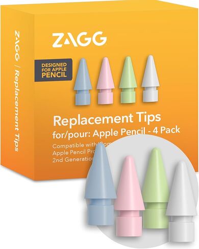 ZAGG Replacement Tips for Apple Pencil 1st Gen, 2nd Gen, & USB-C - Pack of 4, Smooth Writing, Perfect Friction, White in Kuwait