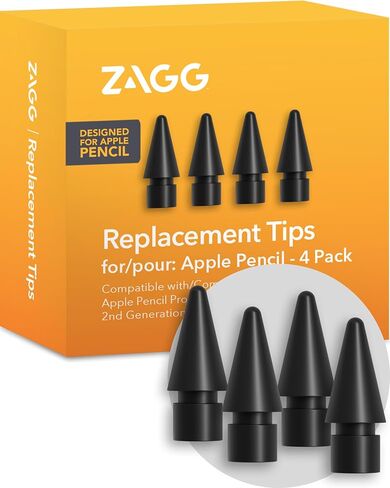 ZAGG Replacement Tips for Apple Pencil 1st Gen, 2nd Gen, & USB-C - Pack of 4, Smooth Writing, Perfect Friction, White in Saudi Arabia
