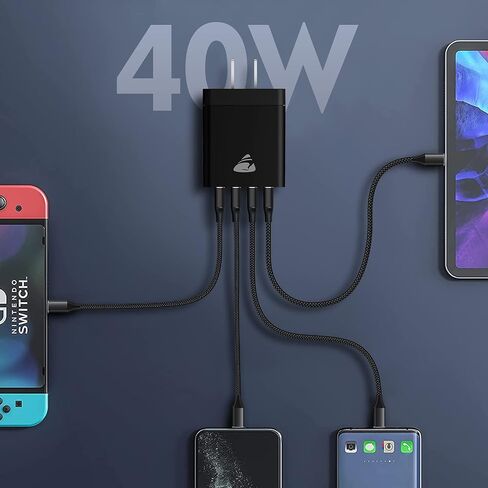 USB C Fast Charger Block, 40W 4-Port USBC Wall Charger Plug, 2Pack Type C Charger Fast Charging Blocks PD Power Adapter+QC USB Multiport Brick for iPhone 17/16/15/14/13/12 11/Pro Max, iPad, Samsung in Kuwait