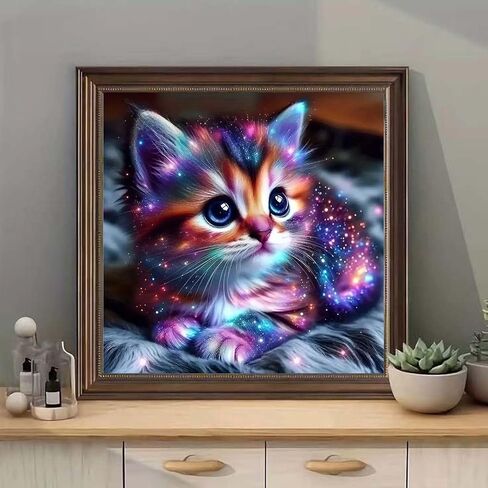 Cat Diamond Painting Kits For Adults DIY Round Gem Art Animal Cute Cat Diamond Art Kits For Adults,5D Full Drill Diamond Dots Crafts Paintings Canvas For Beginners For Adults Home Decor 12x16Inch in Saudi Arabia
