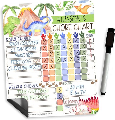 Hadley Designs - Dry Erase Chore Chart for Kids Daily Responsibility and Reward Chart for Refrigerator, Behavior Board for Toddlers and Kids, Weekly Checklist in Saudi Arabia