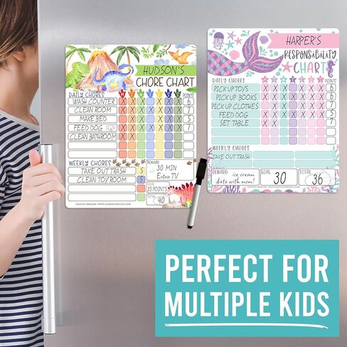 Hadley Designs - Dry Erase Chore Chart for Kids Daily Responsibility and Reward Chart for Refrigerator, Behavior Board for Toddlers and Kids, Weekly Checklist in Saudi Arabia