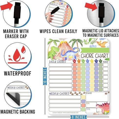 Hadley Designs - Dry Erase Chore Chart for Kids Daily Responsibility and Reward Chart for Refrigerator, Behavior Board for Toddlers and Kids, Weekly Checklist in Saudi Arabia