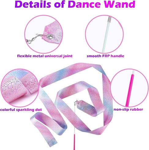 14PCS Sparkling Dance Ribbon for Kids Girls Princess Mermaid Ballet Ballerina Gymnastics Birthday Party Favors Decorations, Kids Twirling Streamer Ribbon Dancer Wands for Outdoor Toys in Saudi Arabia