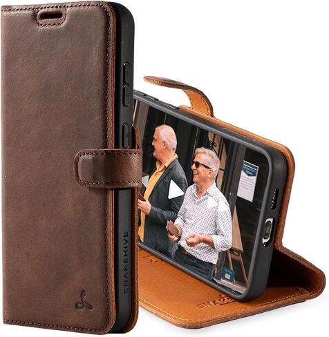 Snakehive Leather Wallet for Samsung Galaxy S25 - Real Leather Wallet Phone Case - Genuine Leather with Viewing Stand and 3 Card Holder - Flip Folio Cover with Card Slot (Brown) in Saudi Arabia
