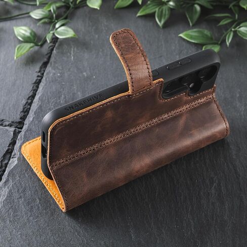 Snakehive Leather Wallet for Samsung Galaxy S25 - Real Leather Wallet Phone Case - Genuine Leather with Viewing Stand and 3 Card Holder - Flip Folio Cover with Card Slot (Brown) in Saudi Arabia