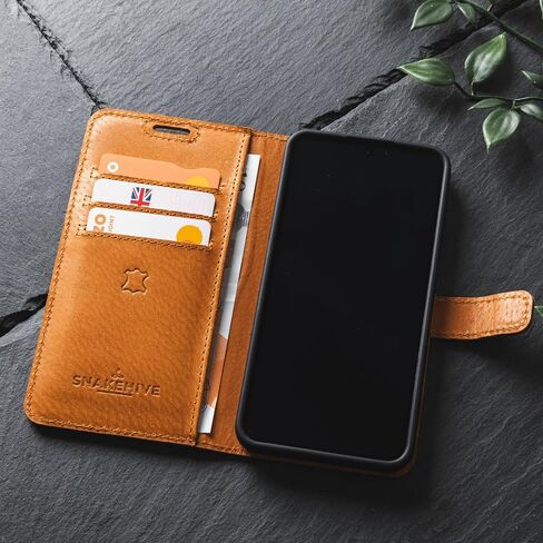 Snakehive Leather Wallet for Samsung Galaxy S25 - Real Leather Wallet Phone Case - Genuine Leather with Viewing Stand and 3 Card Holder - Flip Folio Cover with Card Slot (Brown) in Saudi Arabia