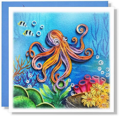 Colorful Under The Sea Animal, Greeting Card, Water Color Quilling Card, Art Card for Get Well Soon, Birthday, Thank You, Thinking Of You, Mother Day, Father Day, Boss Day (Octopus) in Saudi Arabia
