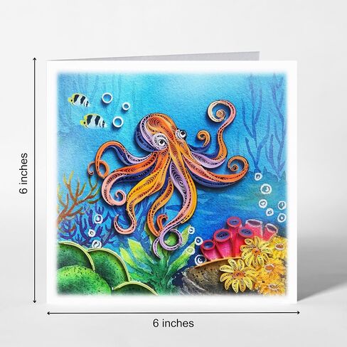 Colorful Under The Sea Animal, Greeting Card, Water Color Quilling Card, Art Card for Get Well Soon, Birthday, Thank You, Thinking Of You, Mother Day, Father Day, Boss Day (Octopus) in Saudi Arabia