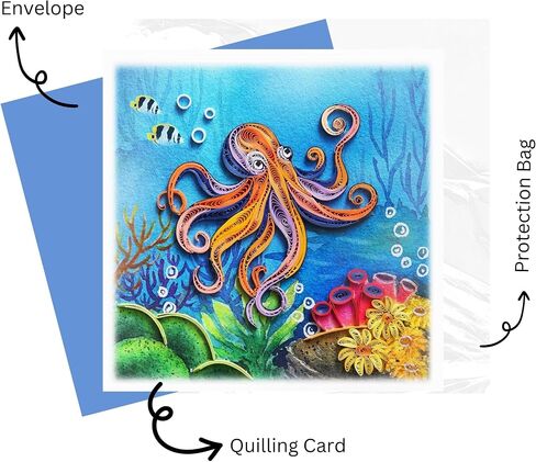 Colorful Under The Sea Animal, Greeting Card, Water Color Quilling Card, Art Card for Get Well Soon, Birthday, Thank You, Thinking Of You, Mother Day, Father Day, Boss Day (Octopus) in Saudi Arabia