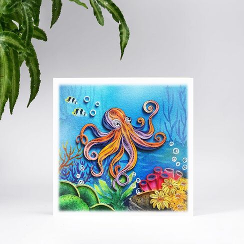Colorful Under The Sea Animal, Greeting Card, Water Color Quilling Card, Art Card for Get Well Soon, Birthday, Thank You, Thinking Of You, Mother Day, Father Day, Boss Day (Octopus) in Saudi Arabia