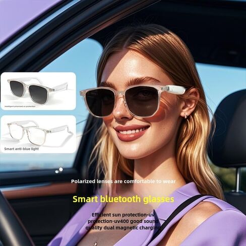 نظارات صوتية ذكية ونظارات شمسية مع سماعات الرأس اللاسلكية المدمجة في الميكروفون ومكبرات الصوت ومكافحة اللمس ومساعد صوت مناسب للرجال للسيدات في الهواء الطلق في الهواء الطلق (العدسة السوداء) in Saudi Arabia
