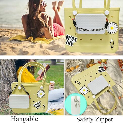 GBYAN Silicone Phone Holder with Charms for Bogg Bag,Zipper Phone Case with Handle, Beach Tote Bag Accessories,Insert Wallet with Key Holder, (Gray) in Saudi Arabia