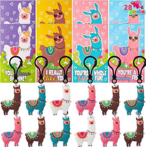 JOYIN 28 Pcs Valentine's Day Gift Cards with Unicorn Dinosaur Keychain for Kids Party Favor, Classroom Exchange Prizes, Valentine’s Greeting Cards, Kid Party Favors, School Exchange Gifts in Saudi Arabia