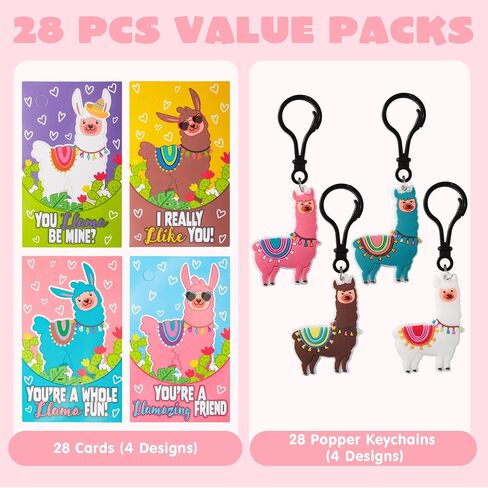 JOYIN 28 Pcs Valentine's Day Gift Cards with Unicorn Dinosaur Keychain for Kids Party Favor, Classroom Exchange Prizes, Valentine’s Greeting Cards, Kid Party Favors, School Exchange Gifts in Saudi Arabia