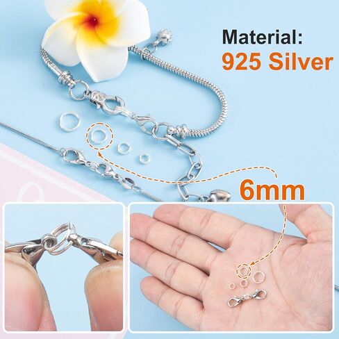 4 Pcs 4/5/6/7mm Split Jump Ring, 925 Sterling Silver Key Rings, Small Open Connector Bracelet Necklace Charm for Wedding Prom Jewelry Making in Saudi Arabia