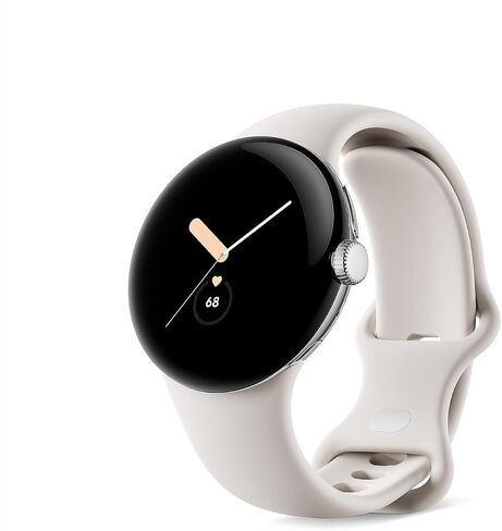 Google | Pixel Watch | Android Smartwatch with Fitbit Activity Tracking | Fitness and Sleep Tracker with Heart Rate Tracker | 41mm (Polished Silver case w/Charcoal Gray Active Band) in Kuwait