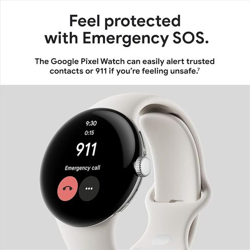 Google | Pixel Watch | Android Smartwatch with Fitbit Activity Tracking | Fitness and Sleep Tracker with Heart Rate Tracker | 41mm (Polished Silver case w/Charcoal Gray Active Band) in Kuwait