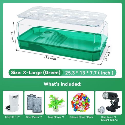 Aquatic Turtle Tank Habitat Kit Stone+Filter+Heat Lamp Enhancing Interaction with 360° Viewing, Standalone Filtration, DIY Creative Zone, Enriched Living (Blue, Large[with Light]) in Saudi Arabia