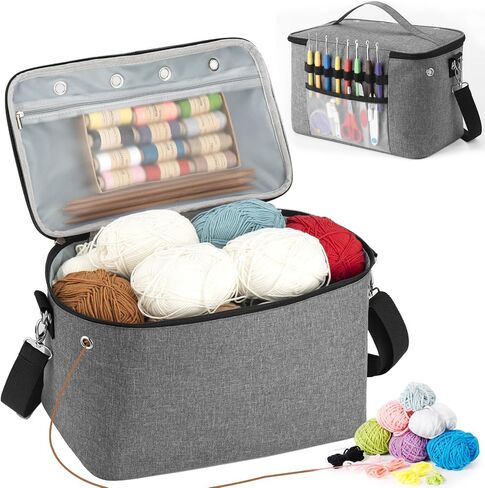 Crochet Bag, Knitting Tote Organizer Up to 13" Knitting Needles for Crochet Hooks, Circular Needles, Projects and Skeins, Purple-Only Bag in Saudi Arabia