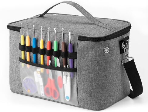 Crochet Bag, Knitting Tote Organizer Up to 13" Knitting Needles for Crochet Hooks, Circular Needles, Projects and Skeins, Purple-Only Bag in Saudi Arabia