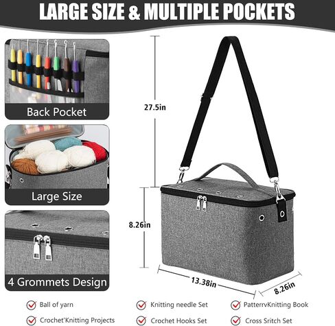 Crochet Bag, Knitting Tote Organizer Up to 13" Knitting Needles for Crochet Hooks, Circular Needles, Projects and Skeins, Purple-Only Bag in Saudi Arabia