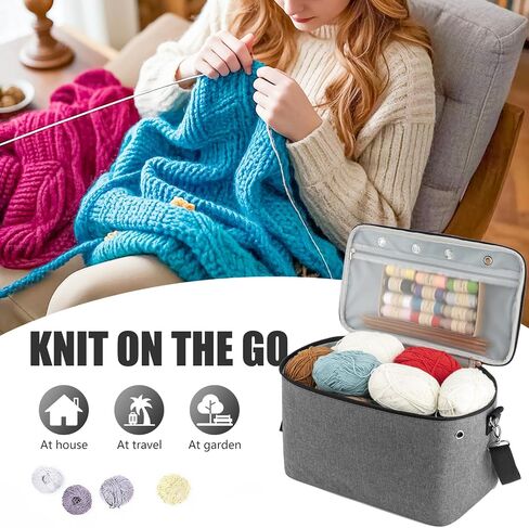 Crochet Bag, Knitting Tote Organizer Up to 13" Knitting Needles for Crochet Hooks, Circular Needles, Projects and Skeins, Purple-Only Bag in Saudi Arabia