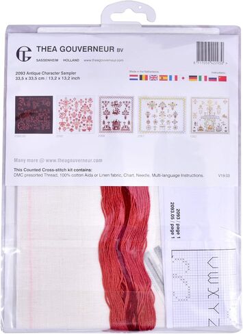 Thea Gouverneur - Counted Cross Stitch Kit - Antique Character Sampler - Aida - 18 count - Embroidery Kit for Adults - DMC Embroidery Threads and other Cross Stitch Supplies Included - 2093A in Kuwait