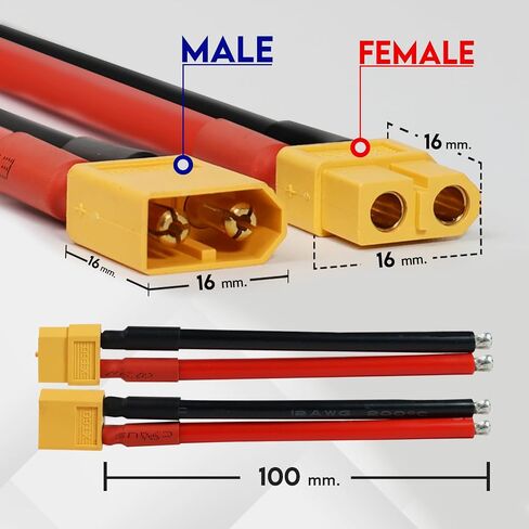 5 Pairs XT60 Plug Male & Female Connector with 14 AWG 50mm. Silicone Wire for RC Lipo Battery FPV Drone Lithium (10 Pcs) - Ledvillage in Saudi Arabia