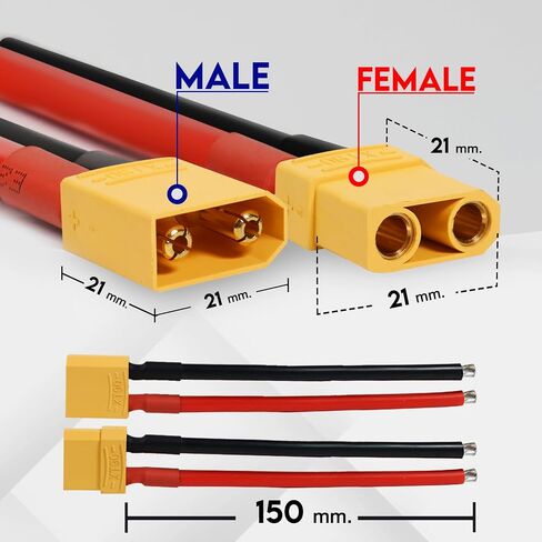 5 Pairs XT60 Plug Male & Female Connector with 14 AWG 50mm. Silicone Wire for RC Lipo Battery FPV Drone Lithium (10 Pcs) - Ledvillage in Saudi Arabia