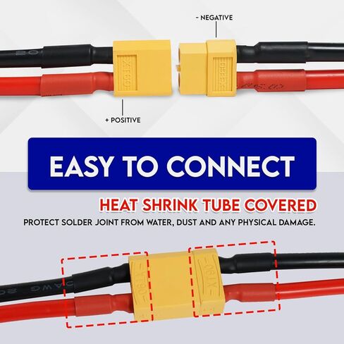 5 Pairs XT60 Plug Male & Female Connector with 14 AWG 50mm. Silicone Wire for RC Lipo Battery FPV Drone Lithium (10 Pcs) - Ledvillage in Kuwait