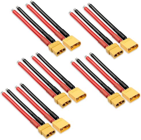 5 Pairs XT60 Plug Male & Female Connector with 14 AWG 50mm. Silicone Wire for RC Lipo Battery FPV Drone Lithium (10 Pcs) - Ledvillage in Kuwait