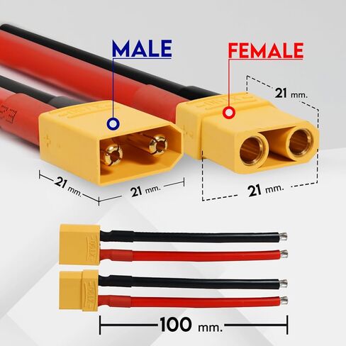 5 Pairs XT60 Plug Male & Female Connector with 14 AWG 50mm. Silicone Wire for RC Lipo Battery FPV Drone Lithium (10 Pcs) - Ledvillage in Kuwait