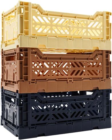 Collapsible Storage Box, Foldable Crate Organizer Bin with Handle, Stackable Crates for Home Organization (Blue, 4L - 3-Pack) in Saudi Arabia