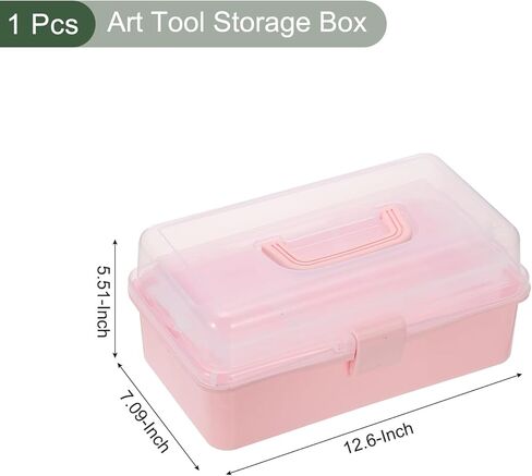 yokive art supply storage storage ، صندوق تخزين للأدوات الفنية مربع 3-tray craft box لوازم فني منظم مع مشبك مقبض لختمات الدهانات بالفرش ، الوردي in Kuwait