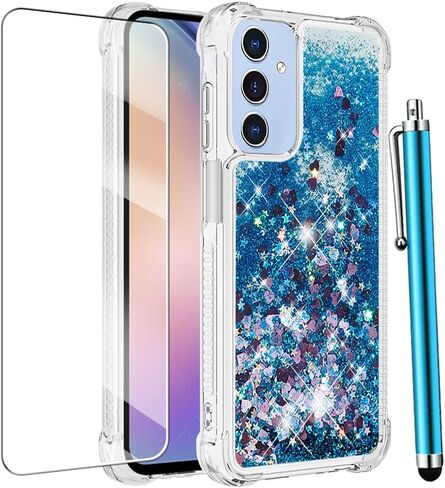 بالنسبة إلى Samsung Galaxy A16 5G ، مع واقي الشاشة ، فإن Glitter Bling Liquid Floating Cute Girls Slim TPU Soft Silicone Drockproof Cover for Galaxy A16 5G -Purple in Kuwait