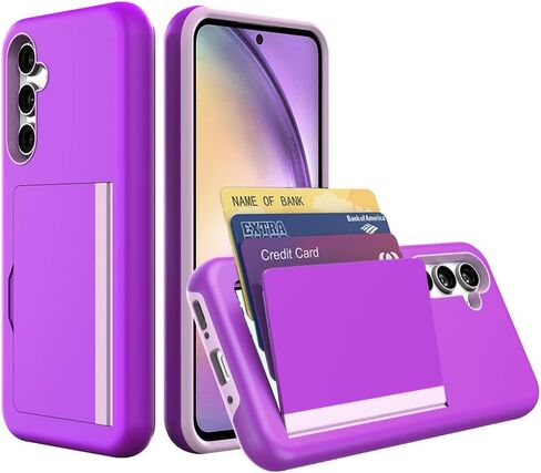 for Samsung Galaxy S25 Case with Card Holder,Credit Card Slot Protective Wallet Case - Purple in Saudi Arabia