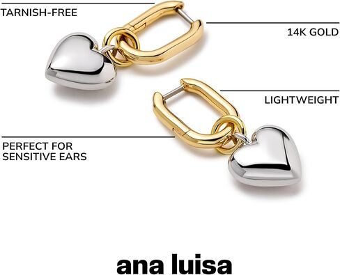 Ana Luisa Gold Lev Heart Stud Earrings - 14K Gold Plated Heart Stud Earrings for Women - Hypoallergenic, Water-Resistant, Tarnish-Free Stud Earrings - Titanium Posts - Women Gift Ideas in Kuwait