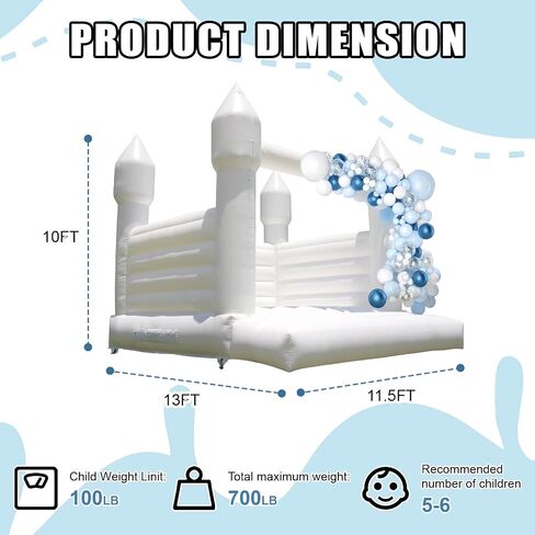 White Bounce House for Adults Kids, 100% PVC Commercial Grade Bounce House with 750W Blower Large Inflatable Balloon House for Birthday Party Wedding Gender Reveal and Other Celebrations 13x11.5x10ft in Saudi Arabia