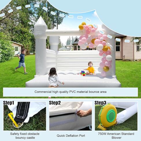 White Bounce House for Adults Kids, 100% PVC Commercial Grade Bounce House with 750W Blower Large Inflatable Balloon House for Birthday Party Wedding Gender Reveal and Other Celebrations 13x11.5x10ft in Saudi Arabia