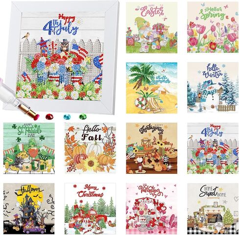 Trandraft 13 pcs قابلة للتبديل موسمية الماس مجموعات القديس باتريك يوم عيد الفصح الربيع الماس مجموعات فنون مع إطار لفيلم كاريكاتير لطيف ديكور الهدايا الحرف الفنية (جنوم) in Kuwait
