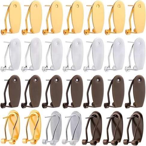 1 Box 30Pcs Earring Post Clips fingernail Earring Posts French Brass Silver Stud Earring Blank with Flat Pad Posts Findings for Jewelry Making Supplies DIY Diamond Resin Gemstone Earrings in Saudi Arabia
