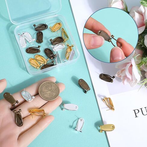 1 Box 30Pcs Earring Post Clips fingernail Earring Posts French Brass Silver Stud Earring Blank with Flat Pad Posts Findings for Jewelry Making Supplies DIY Diamond Resin Gemstone Earrings in Saudi Arabia
