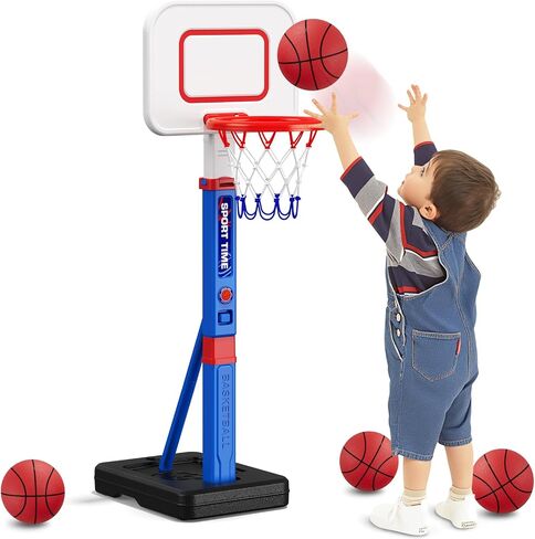 Toddler Basketball Hoop with Scoreboard/LED Basketball Rim/4 Balls, 55" Height Adjustable Basketball Hoop for Kids 3-5, Indoor Outdoor Sport Toys Birthday Gifts for Baby Boys Girls in Saudi Arabia