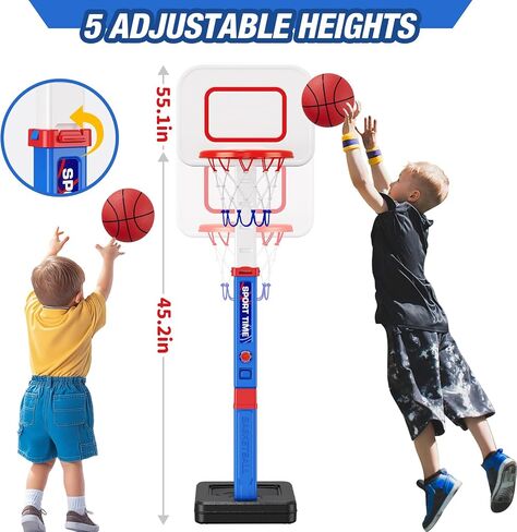 Toddler Basketball Hoop with Scoreboard/LED Basketball Rim/4 Balls, 55" Height Adjustable Basketball Hoop for Kids 3-5, Indoor Outdoor Sport Toys Birthday Gifts for Baby Boys Girls in Saudi Arabia