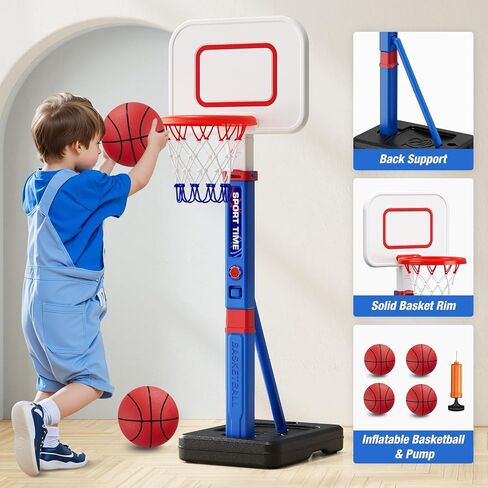 Toddler Basketball Hoop with Scoreboard/LED Basketball Rim/4 Balls, 55" Height Adjustable Basketball Hoop for Kids 3-5, Indoor Outdoor Sport Toys Birthday Gifts for Baby Boys Girls in Saudi Arabia