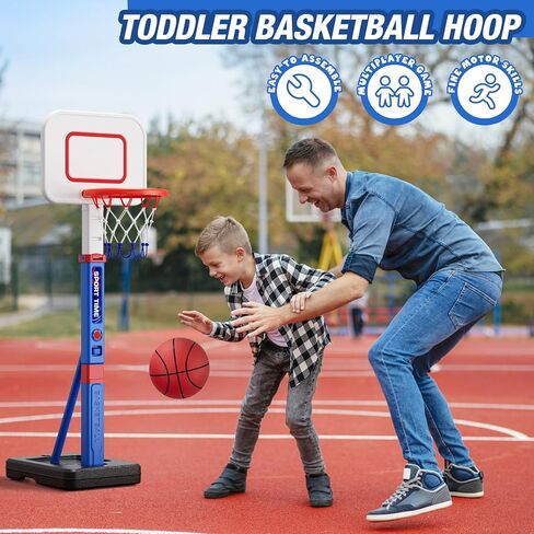 Toddler Basketball Hoop with Scoreboard/LED Basketball Rim/4 Balls, 55" Height Adjustable Basketball Hoop for Kids 3-5, Indoor Outdoor Sport Toys Birthday Gifts for Baby Boys Girls in Saudi Arabia