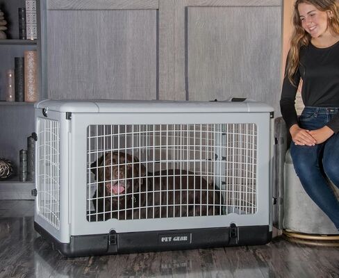 Pet Gear “The Other Door" 4 Door Steel Crate for Dogs/Cats with Garage-Style Door, Includes Plush Bed + Travel Bag, No Tools Required, Willow in Kuwait