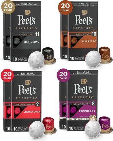 Peet's Coffee, Dark Roast Espresso Capsules Variety Pack, Compatible with Nespresso Original Machine - Intensity 10-11, 40 Count (4 Boxes of 10 Espresso Capsules) in Saudi Arabia